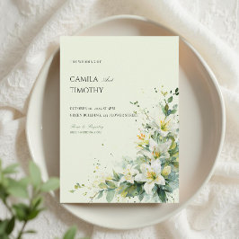 スイセンの花のセージグリーン ウェディング 招待状