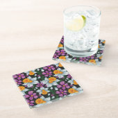 スイセンの花2が付いている優雅パターン ガラスコースター (アングル)