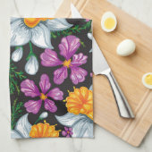 スイセンの花2が付いている優雅パターン キッチンタオル (四つ折り)
