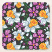 スイセンの花2が付いている優雅パターン スクエアペーパーコースター (正面)
