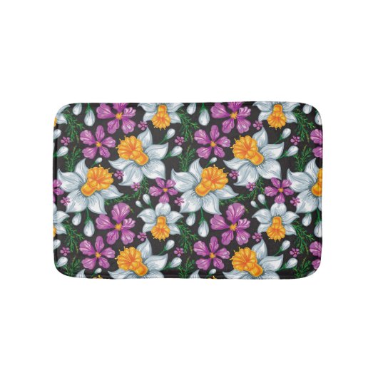 スイセンの花2が付いている優雅パターン バスマット (正面)