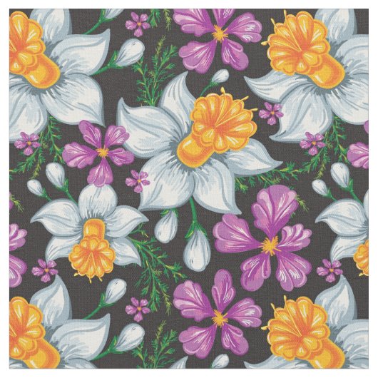 スイセンの花2が付いている優雅パターン ファブリック (クローズアップ)