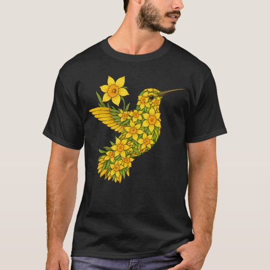 スイセン ハチドリ 花 ガーデニング Tシャツ (正面)