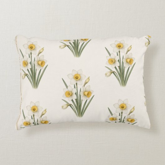 スイセン、12月の誕生花の植物画 アクセントクッション (正面)