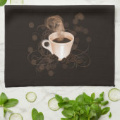 スイッシュと豆が入ったコーヒーカップ キッチンタオル (折り畳み)