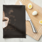 スイッシュと豆が入ったコーヒーカップ キッチンタオル (四つ折り)