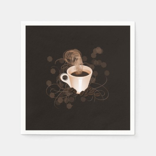 スイッシュと豆が入ったコーヒーカップ スタンダードカクテルナプキン (正面)