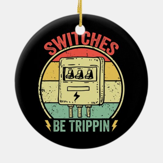 スイッチBeトリピンヴィンテージおもしろい電気技師 セラミックオーナメント (裏面)