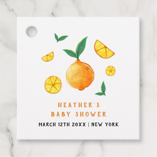 スイッモダンターコイルスオレンジベビーシャワー フェイバータグ (正面)