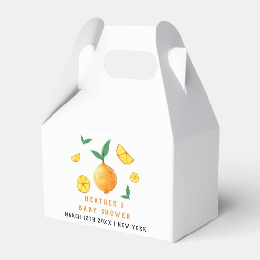 スイッモダンターコイルスオレンジベビーシャワー フェイバーボックス (正面サイド)