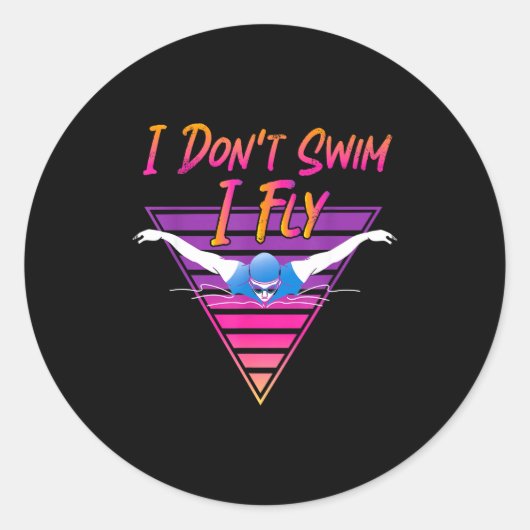 スイマー 私は泳がない 私は飛ぶ 蝶々のように 自由に泳ぐ レトロ ラウンドシール (正面)
