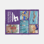 スイミパーソナライズされたングフォトコラージュ泳ぐ人の名前 フリースブランケット (正面(横))