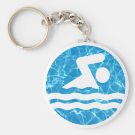 スイミングとダイビングプールウォーター泳ぐアイコン泳ぐ人 キーホルダー