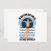 スイミングは私の世界 – 泳ぐ人でSpeedo ポストカード (正面/裏面)