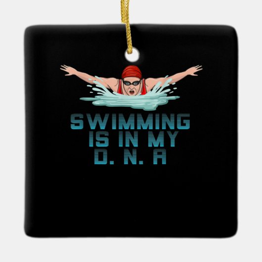 スイミングは私のDNAスイミングオーバーおもしろい泳ぐ人 セラミックオーナメント (正面)