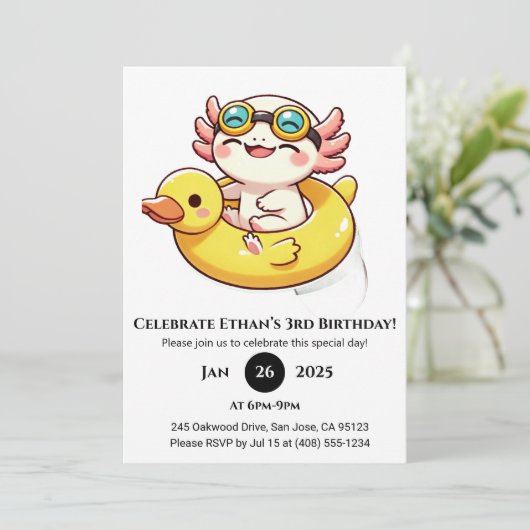スイミングアクソロトルおもしろい誕生日 招待状 (スタンド正面)