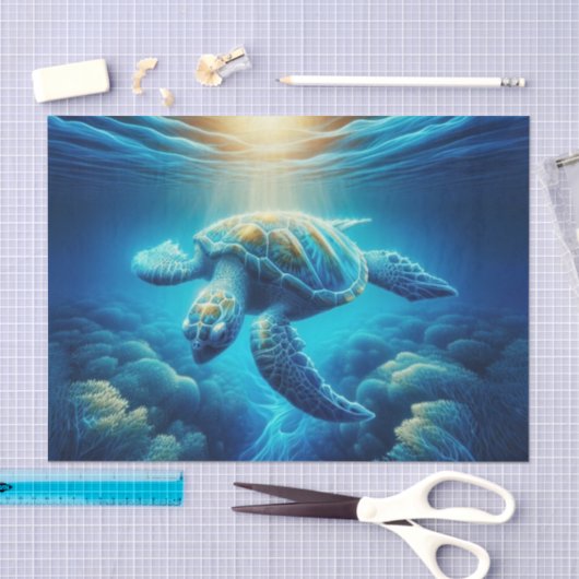 スイミングウミガメのデカップージ | 海野生生物アート 薄葉紙 (クラフト)