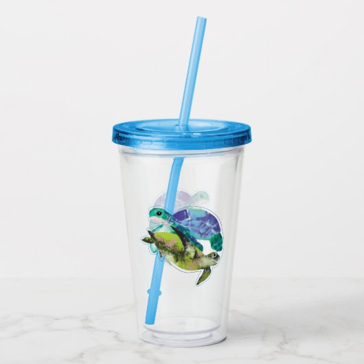 スイミングウミガメ夏の海の生活海 アクリルタンブラー (裏面)