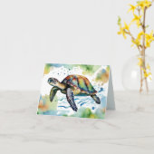 スイミングウミガメ抽象芸術水彩 カード (黄色い花)