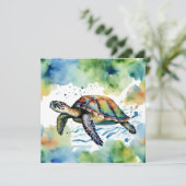 スイミングウミガメ抽象芸術水彩 カード (スタンド正面)