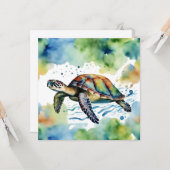 スイミングウミガメ抽象芸術水彩 カード (正面/裏面インサイチュ)