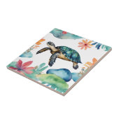 スイミングウミガメ抽象芸術水彩 タイル (側面)