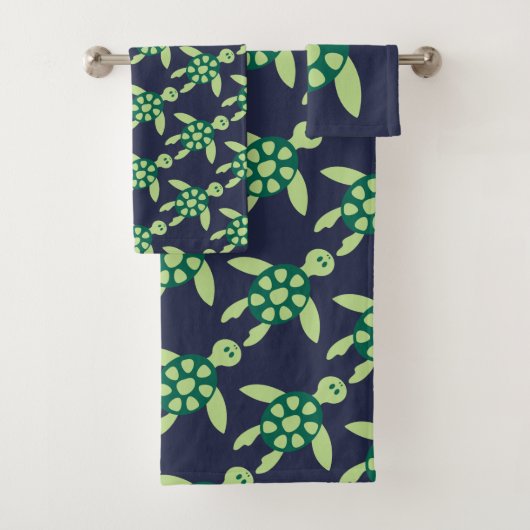 スイミングカメ図解入りの、写真付きのの青い模様 バスタオルセット (インサイチュ)