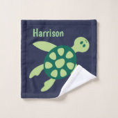 スイミングカメ図解入りの、写真付きのの青い模様 バスタオルセット (ウォッシュタオル)