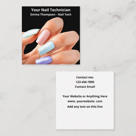 スイミングカラフルネイリストシンプルフィンガーナイ スクエア名刺 (正面/裏面)
