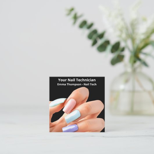 スイミングカラフルネイリストシンプルフィンガーナイ スクエア名刺 (スタンド正面)