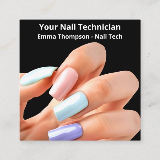 スイミングカラフルネイリストシンプルフィンガーナイ スクエア名刺 (正面)