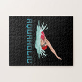 スイミングキャップゴーグルスイムラブおもしろい泳ぐ人ガール ジグソーパズル (横)