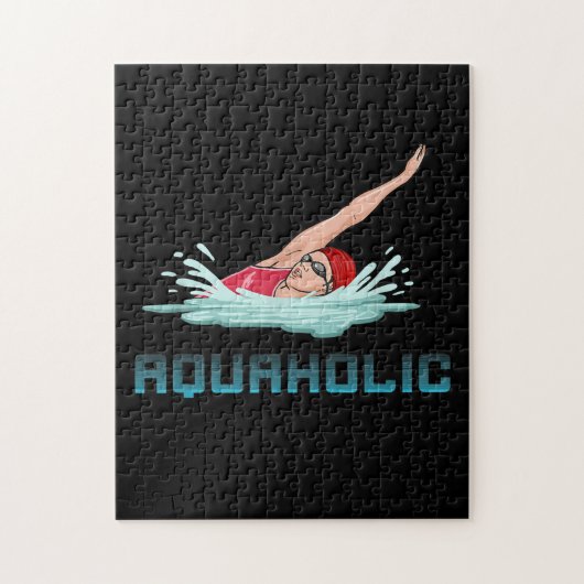 スイミングキャップゴーグルスイムラブおもしろい泳ぐ人ガール ジグソーパズル (縦)