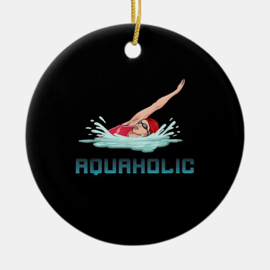 スイミングキャップゴーグルスイムラブおもしろい泳ぐ人ガール セラミックオーナメント (正面)