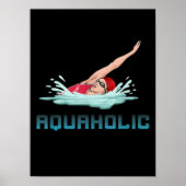 スイミングキャップゴーグルスイムラブおもしろい泳ぐ人ガール ポスター (正面)