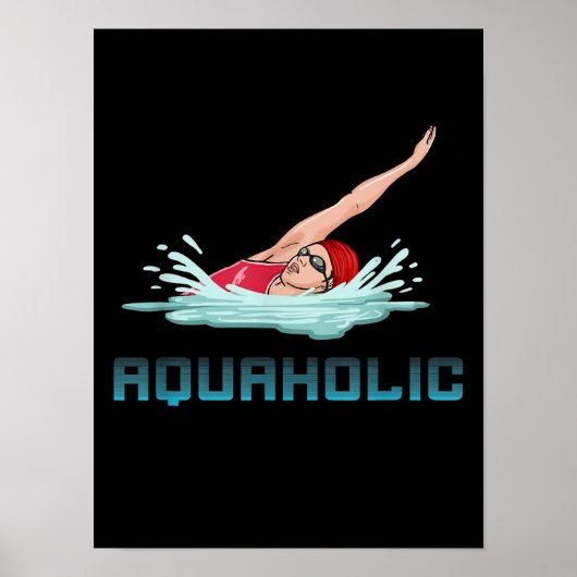 スイミングキャップゴーグルスイムラブおもしろい泳ぐ人ガール ポスター (正面)