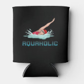 スイミングキャップゴーグルスイムラブおもしろい泳ぐ人ガール 缶クーラー (正面)