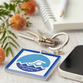 スイミングギフト、泳ぐ人、青い円のカスタム キーホルダー (正面右)