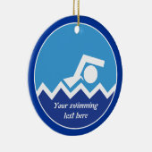スイミングギフト、泳ぐ人、青い円のカスタム セラミックオーナメント (右)