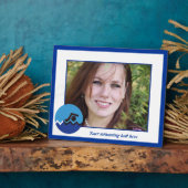 スイミングギフト、泳ぐ人、青い円のカスタム フォトプラーク (側面)