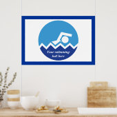 スイミングギフト、泳ぐ人、青い円のカスタム ポスター (キッチン)