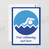 スイミングギフト、泳ぐ人、青い円のカスタム ポストカード (正面/裏面)