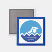 スイミングギフト、泳ぐ人、青い円のカスタム マグネット (正面/裏面)