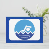 スイミングギフト、泳ぐ人、青い円のカスタム 招待状 (スタンド正面)