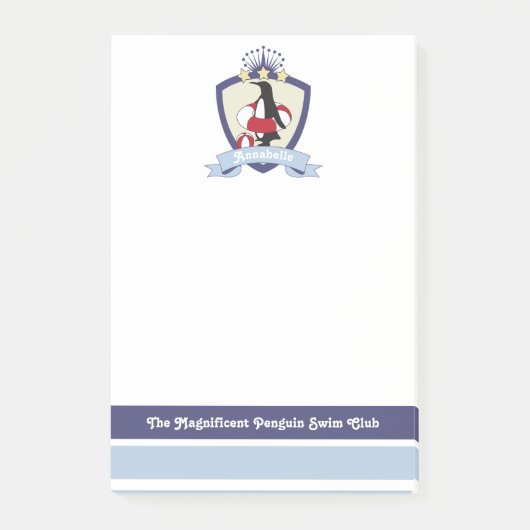 スイミングクパーソナライズされたラブクレストカワイペンギンキッズ ポストイット (正面)