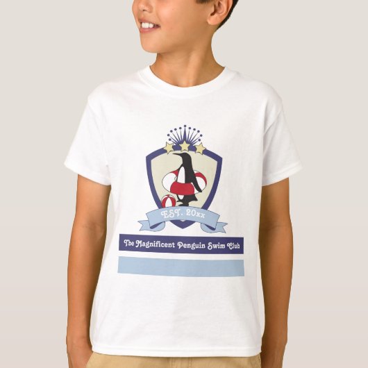 スイミングクラブクレストキュートカートゥーンペンギン Tシャツ (正面)