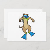 スイミングゴーグルでダイビングするメルカット ポストカード (正面/裏面)