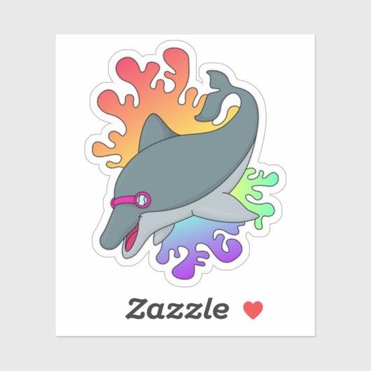 スイミングゴーグルで泳ぐイルカ シール (シート)