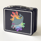 スイミングゴーグルで泳ぐイルカ メタルランチボックス (裏面)