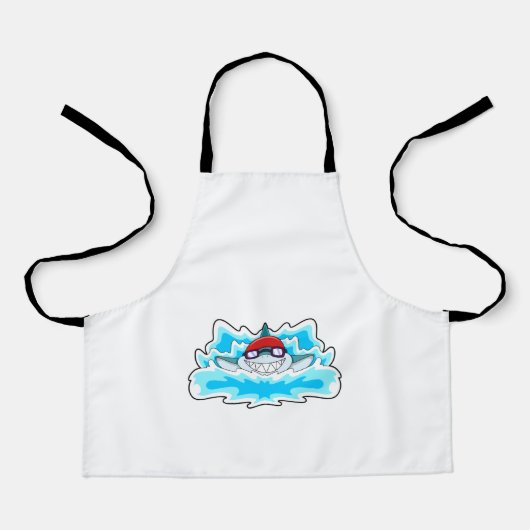 スイミングゴーグルで泳ぐサメ エプロン (正面)